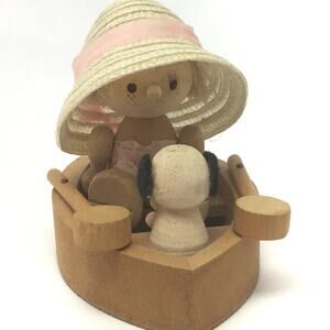 Nanco Girl Dog Boat Figurine Wooden Rowboat Primitive Rustic Nautical Vintage